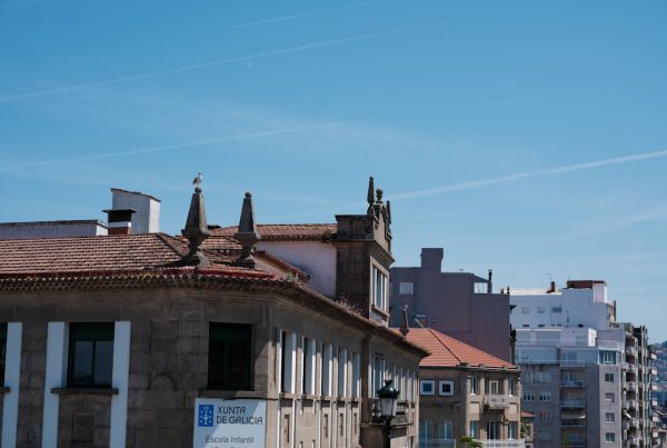 Lush green countryside and rolling hills in Galicia, northwestern Spain
