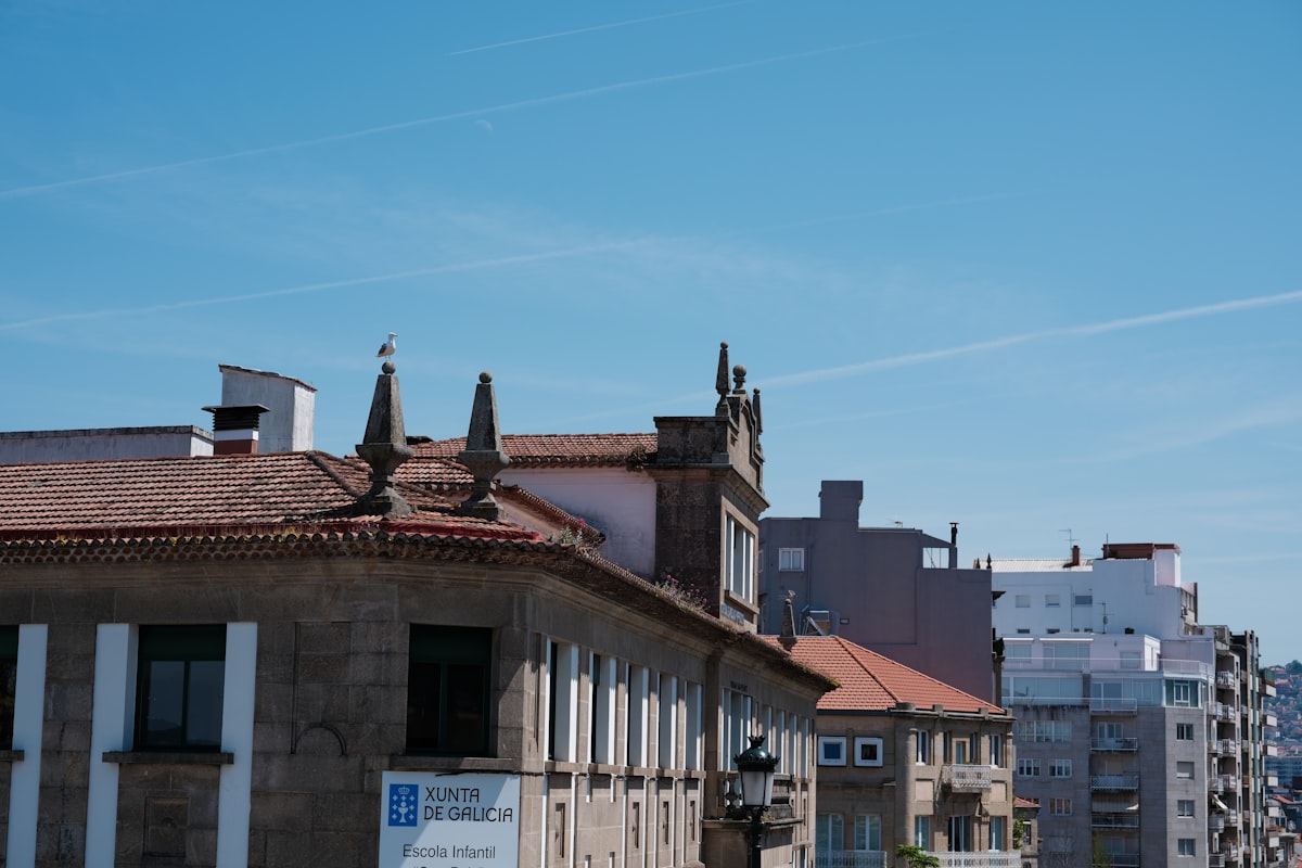 Lush green countryside and rolling hills in Galicia, northwestern Spain